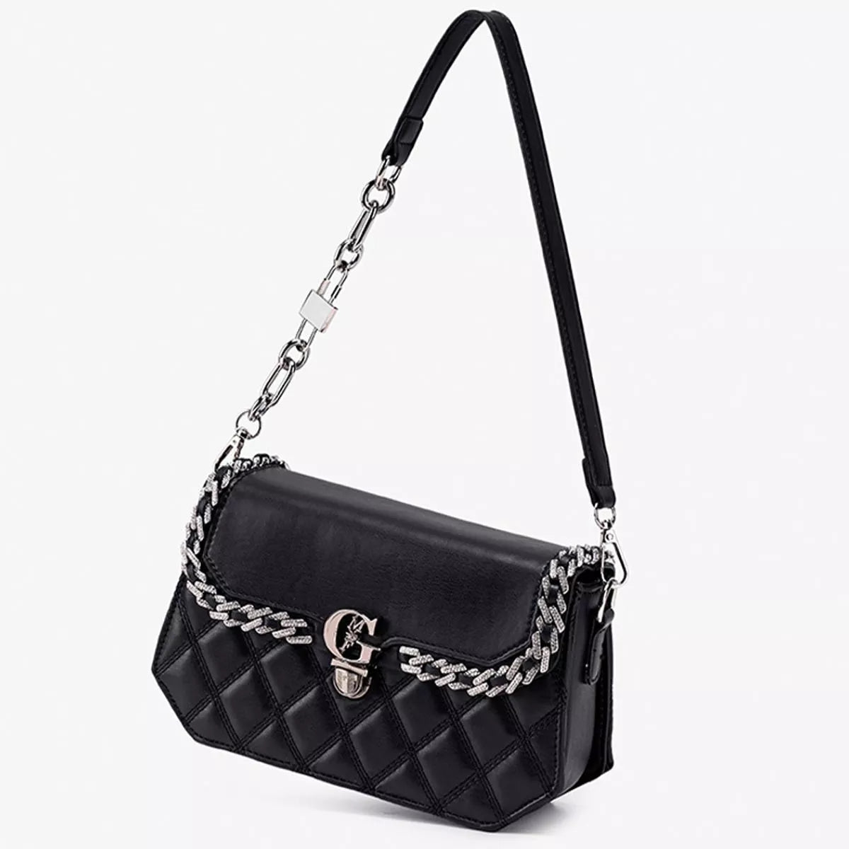 Quilted PU Leather Crossbody Bag with Rhinestone Decor | STAHlin RADIANCE