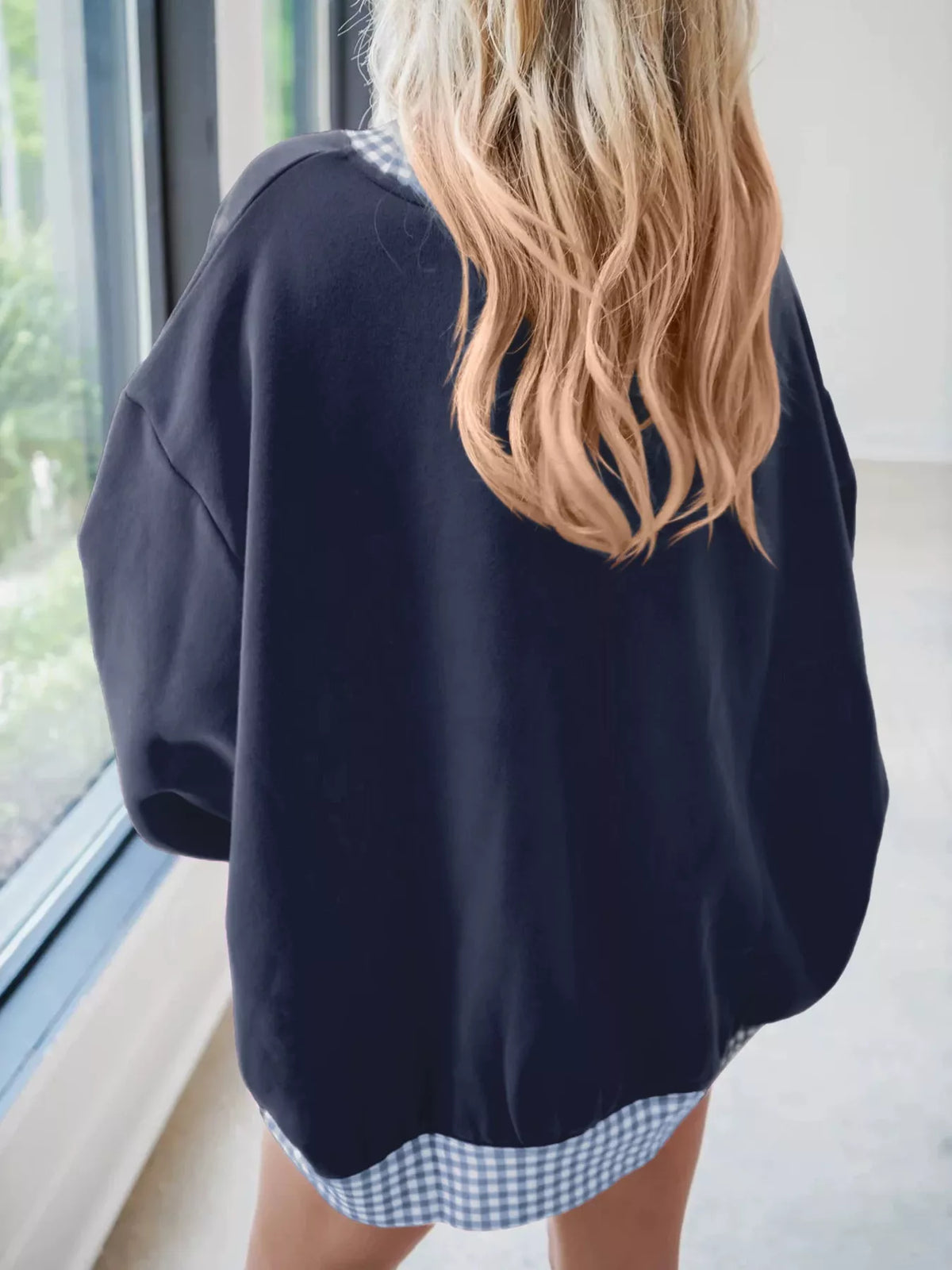 Gingham Trim Dropped Shoulder Sweatshirt | STAHlin RADIANCE