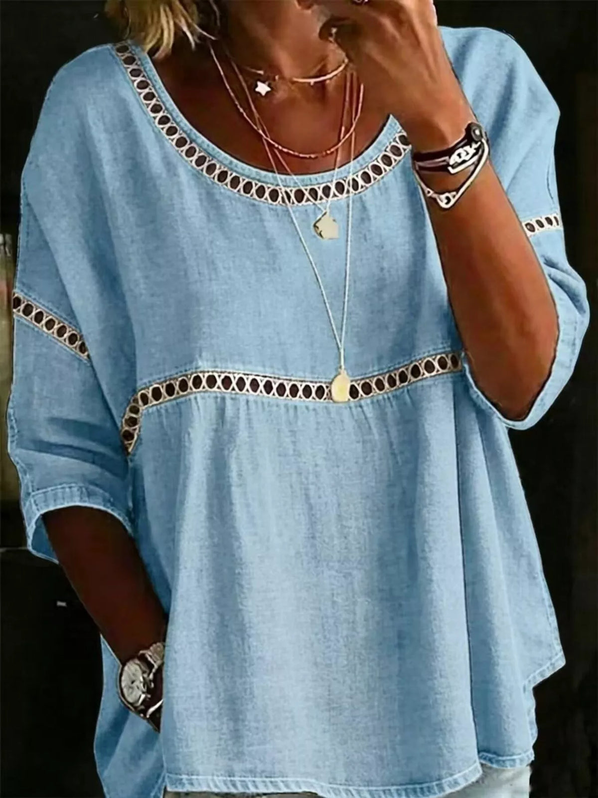 Full Size Hollow Out Round Neck Top Plus Size | STAHlin RADIANCE