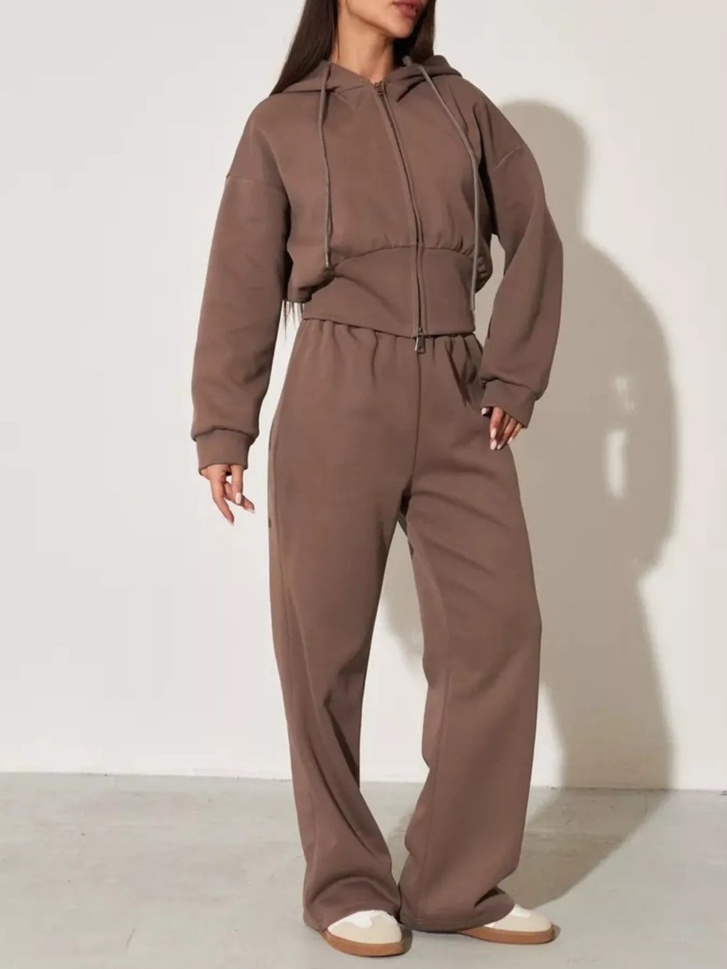 Zip-Up Hoodie and Wide-Leg Sweatpants Set | STAHlin RADIANCE