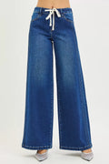 RISEN Full Size Mid Rise Wide Side Pintuck Jeans with Front Drawstring Plus Size | STAHlin RADIANCE