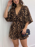 V-Neck Leopard Print Puff Sleeve Romper | STAHlin RADIANCE