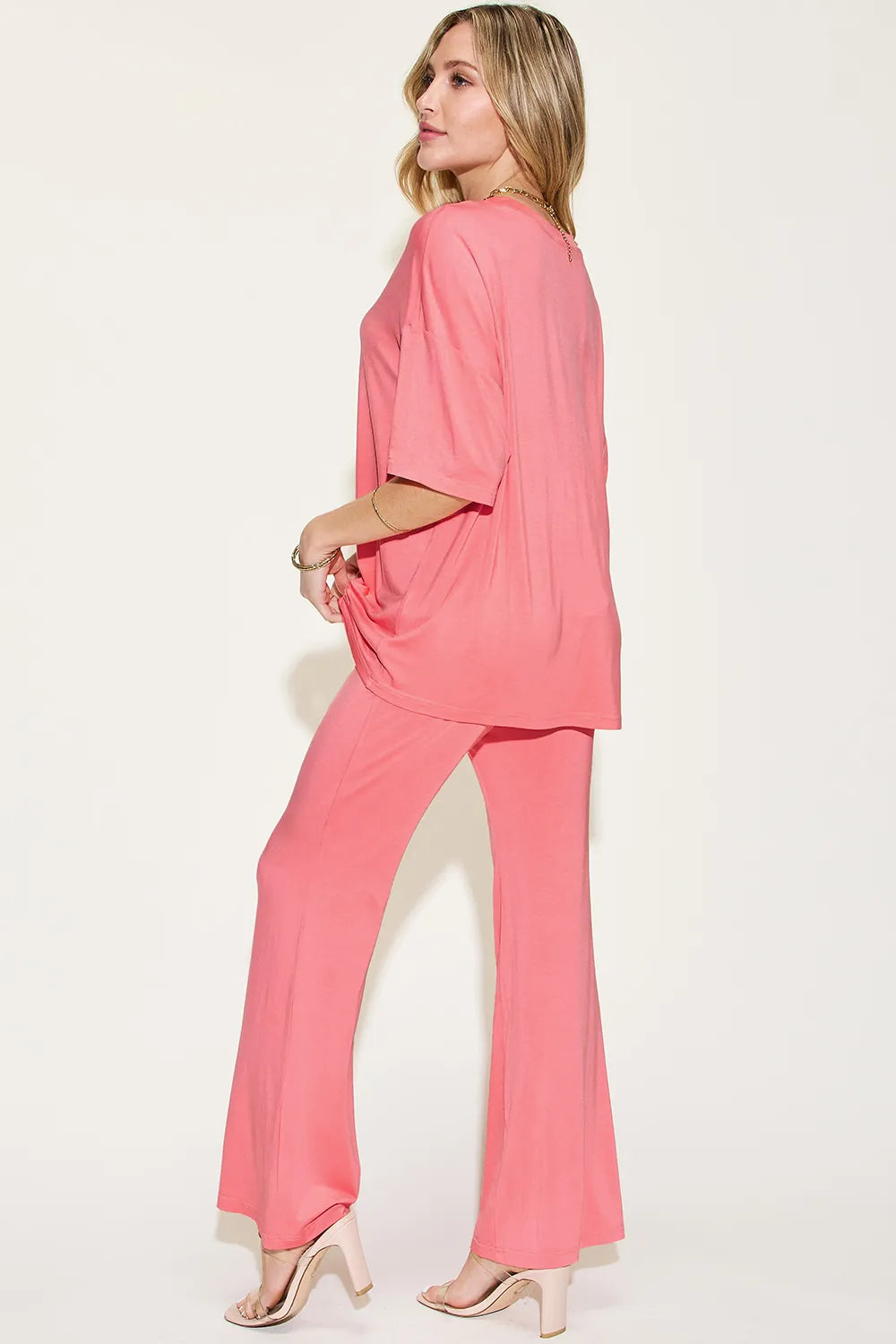Basic Bae Full Size Bamboo Drop Shoulder T-Shirt and Flare Pants Set | STAHlin RADIANCE
