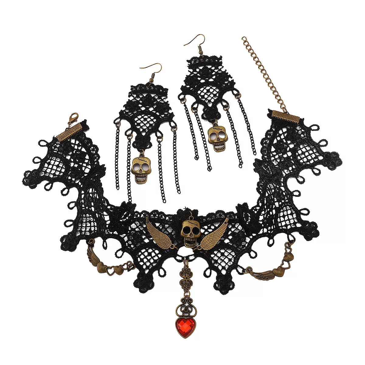 Halloween Lace Skull Necklace and Earrings Jewelry Set | STAHlin RADIANCE