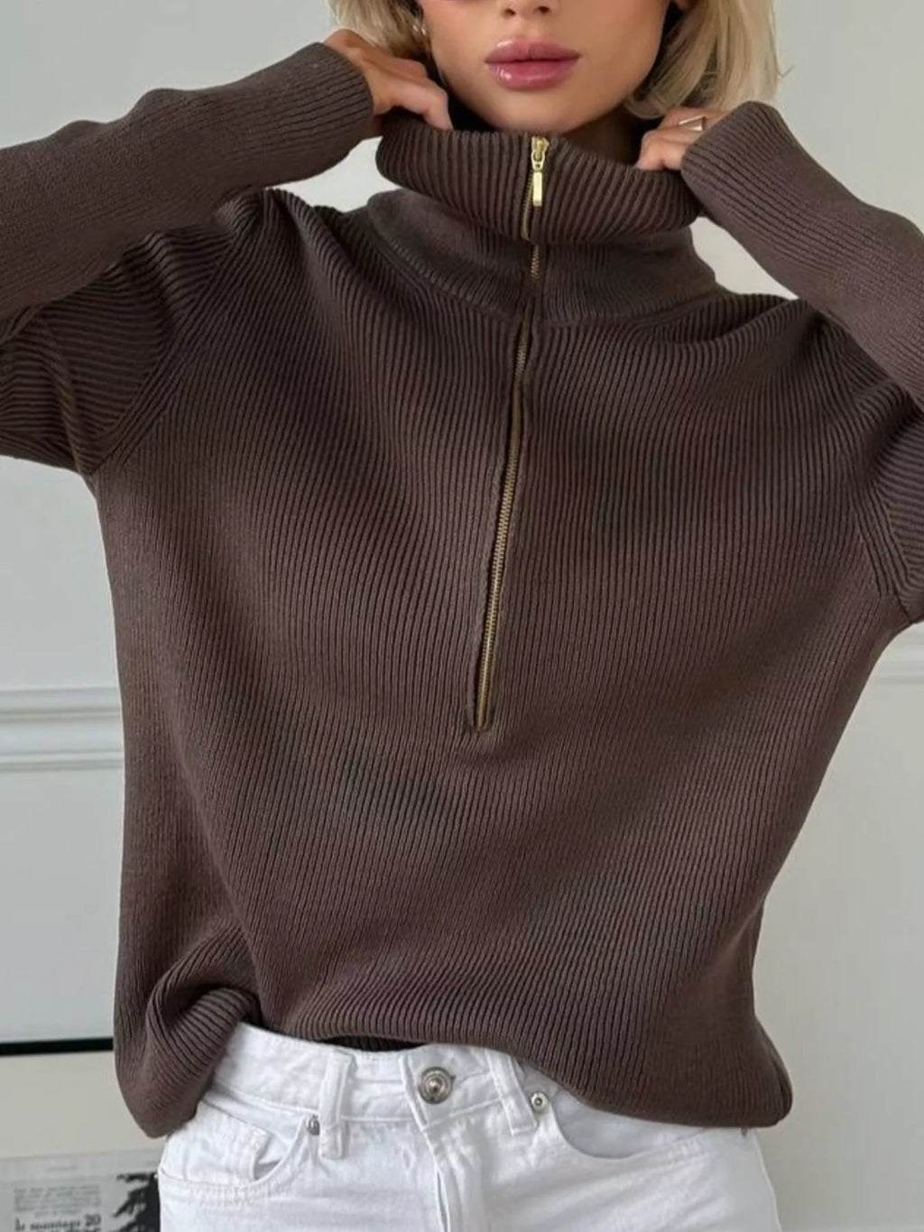 Ribbed Knit Quarter-Zip Sweater | STAHlin RADIANCE