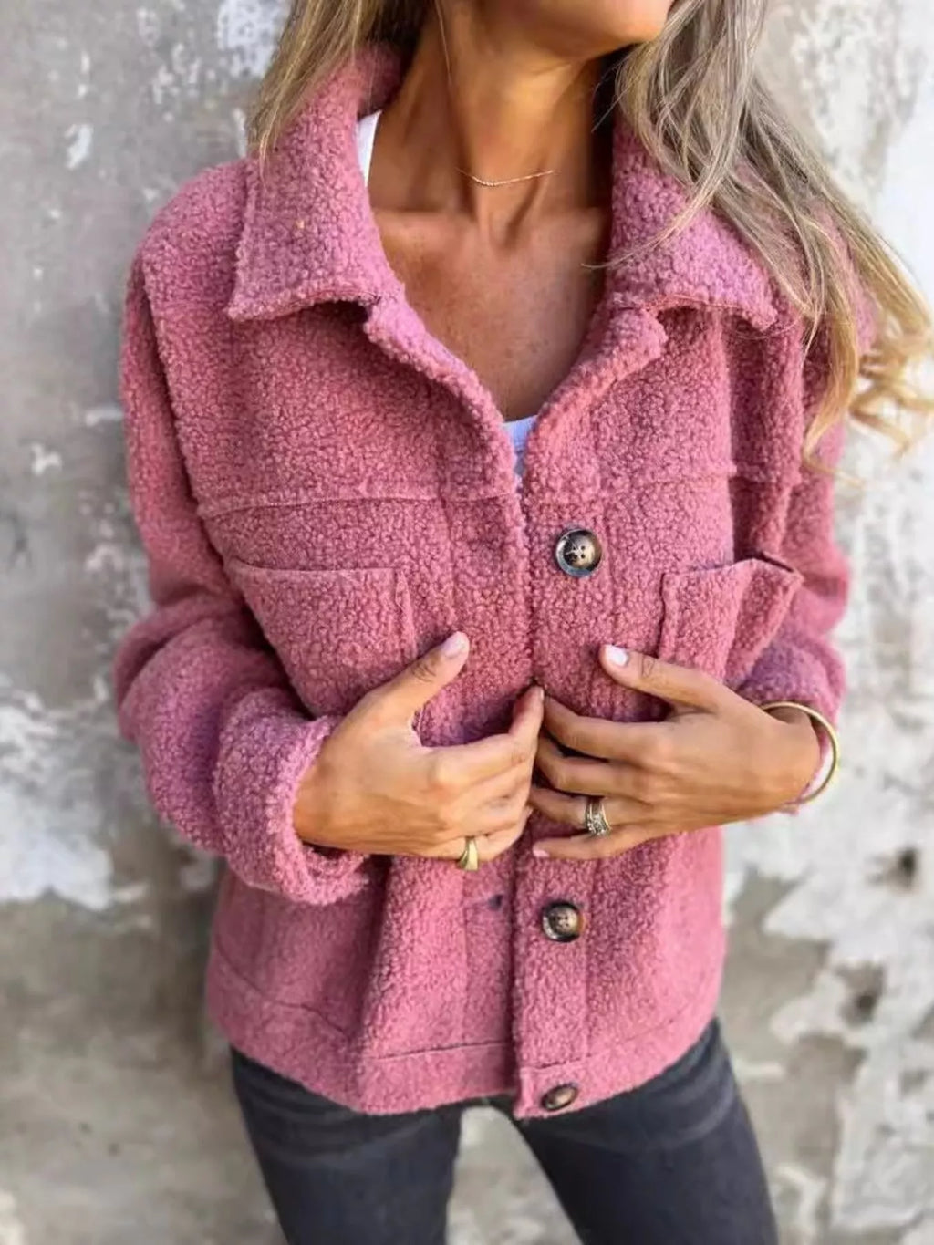 Full Size Single-Breasted Sherpa Shacket Plus Size | STAHlin RADIANCE