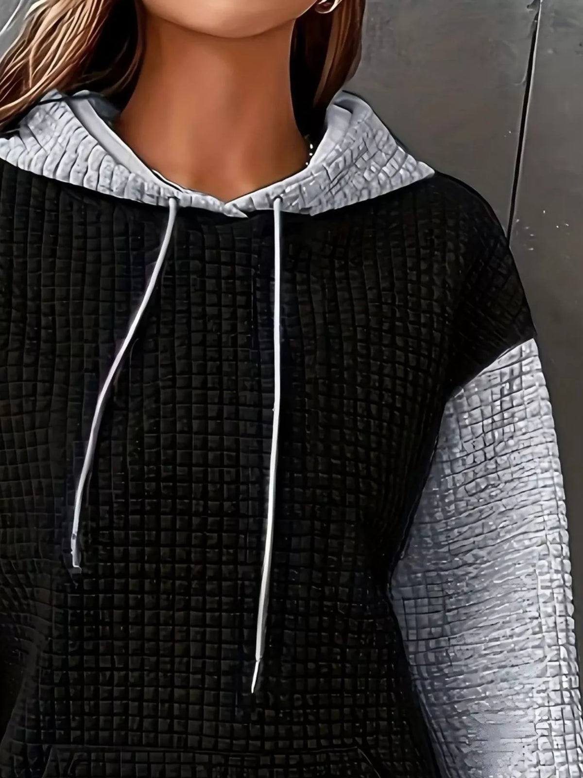 Full Size Textured Kangaroo Pocket Hoodie Plus Size | STAHlin RADIANCE