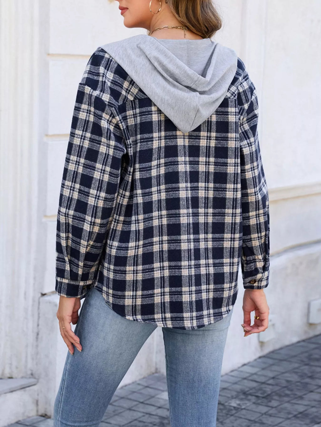 Hooded Plaid Button-Up Shacket | STAHlin RADIANCE
