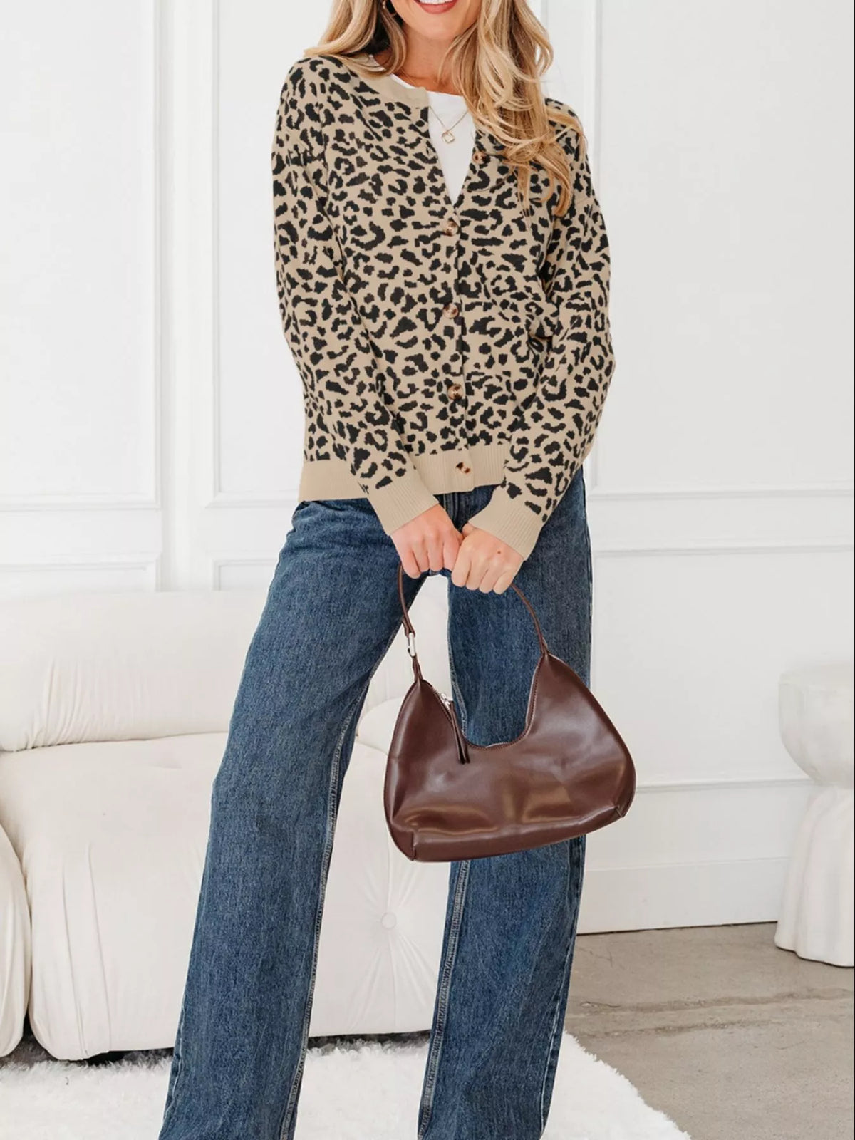 Leopard Drop Shoulder Chunky Knitted Cardigan | STAHlin RADIANCE