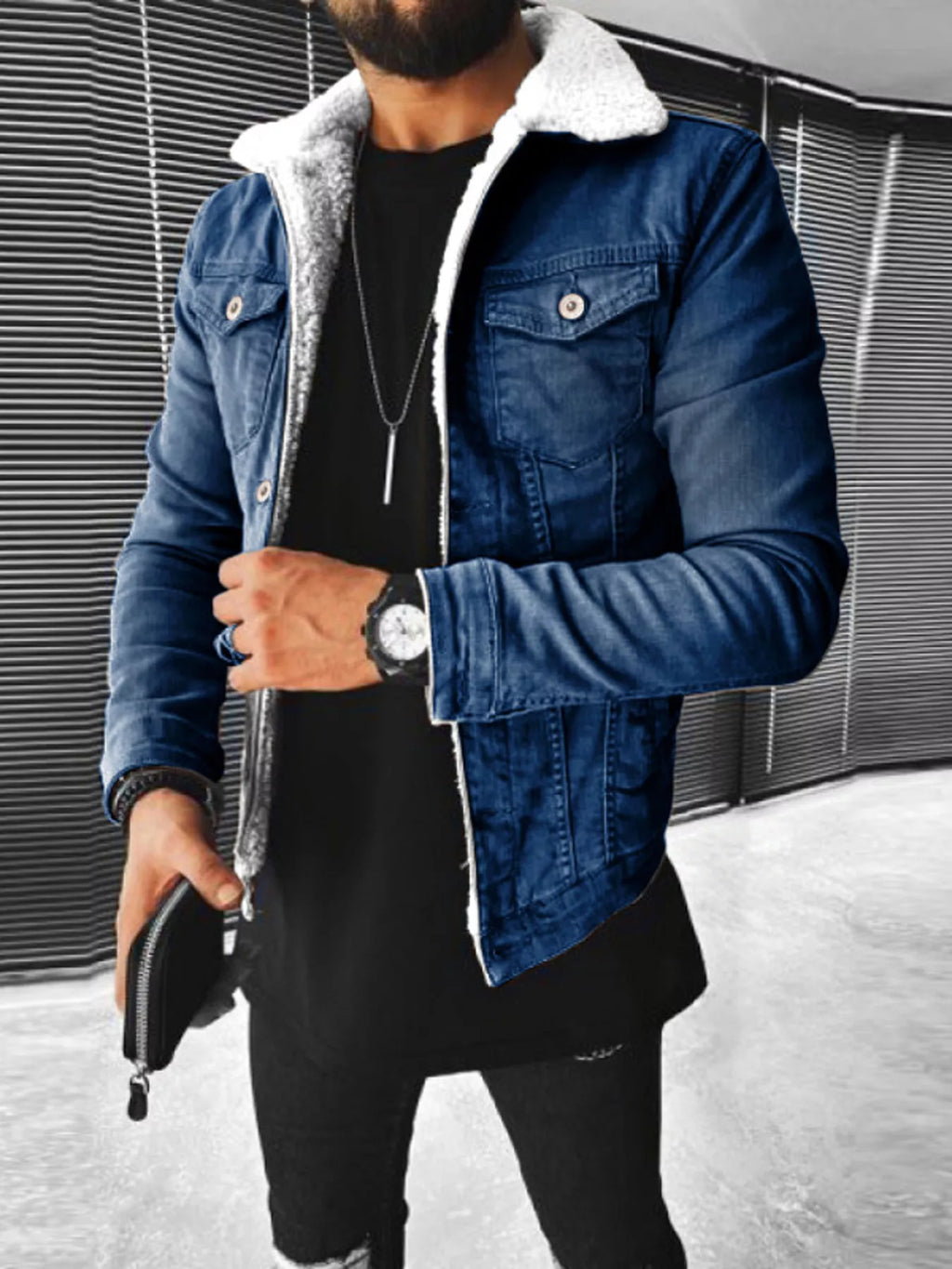 Men's Full Size Sherpa-Lined Denim Jacket Plus Size | STAHlin RADIANCE